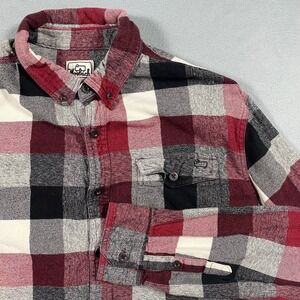 Woolrich Mens Large Buffalo Check Organic Cotton Flannel Shirt‎ 6470 Red Black